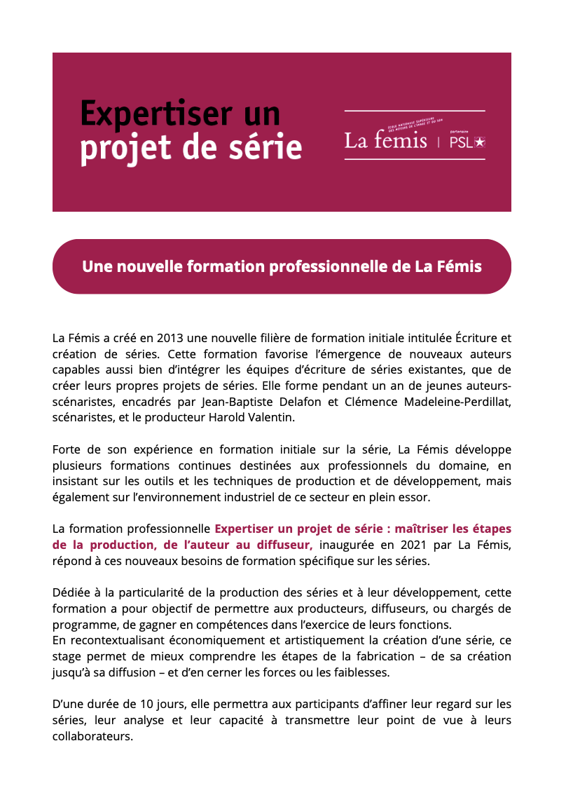 Brochure Expertiser un projet de série 2025